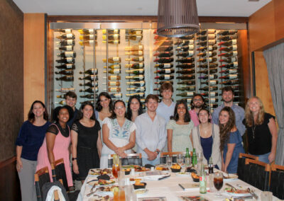 Intern group photo 2023 at restaurant.
